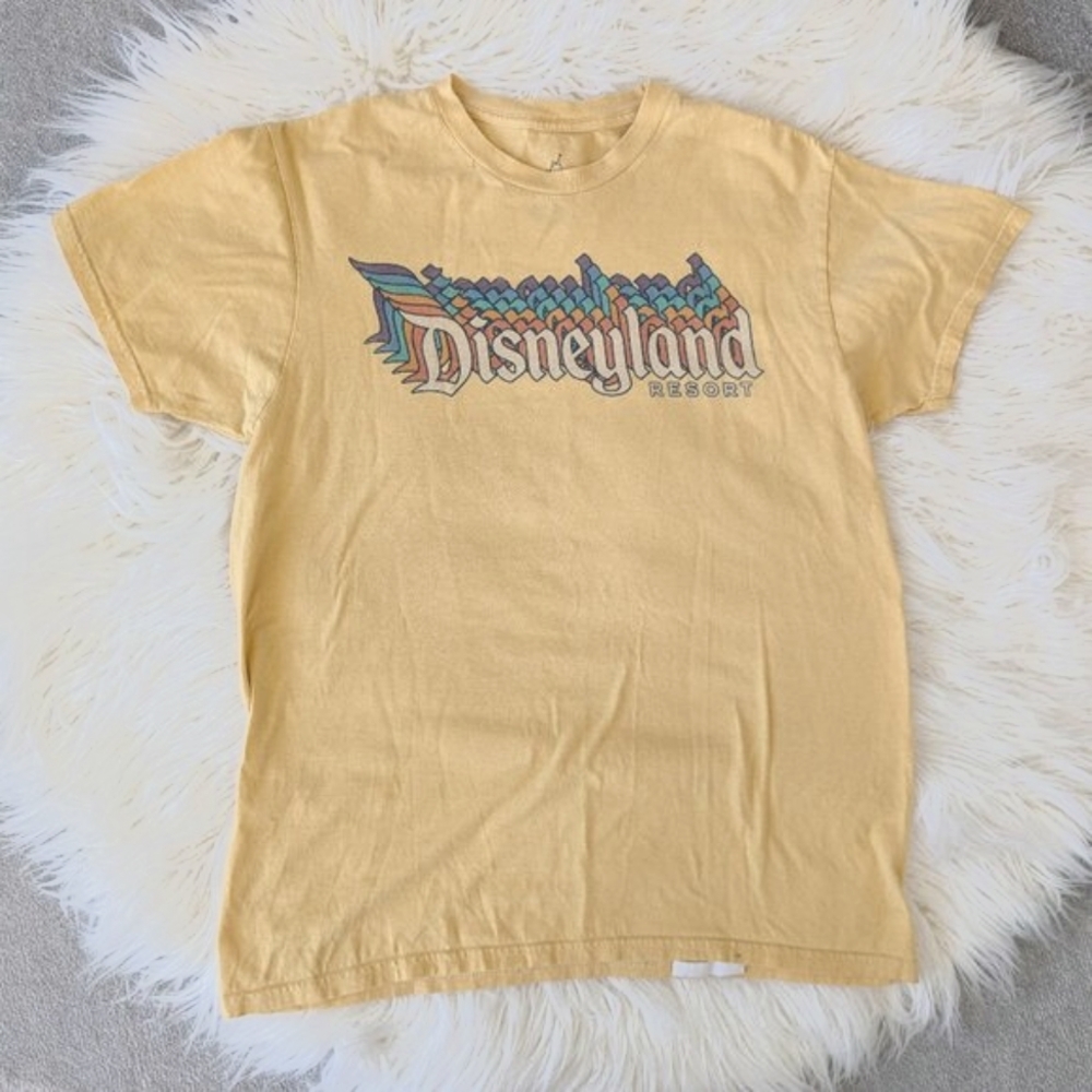 Retro Disneyland Multi-colored Logo Tshirt, Soft yellow, size M unisex
